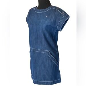 Tommy Hilfiger Denim Dress Girls Size 14 Blue Denim Kangaroo Front P…Barbicore
